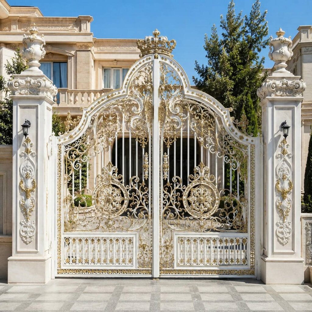 درب ویلایی سفید طلایی برای ورودی واقعی پروژه