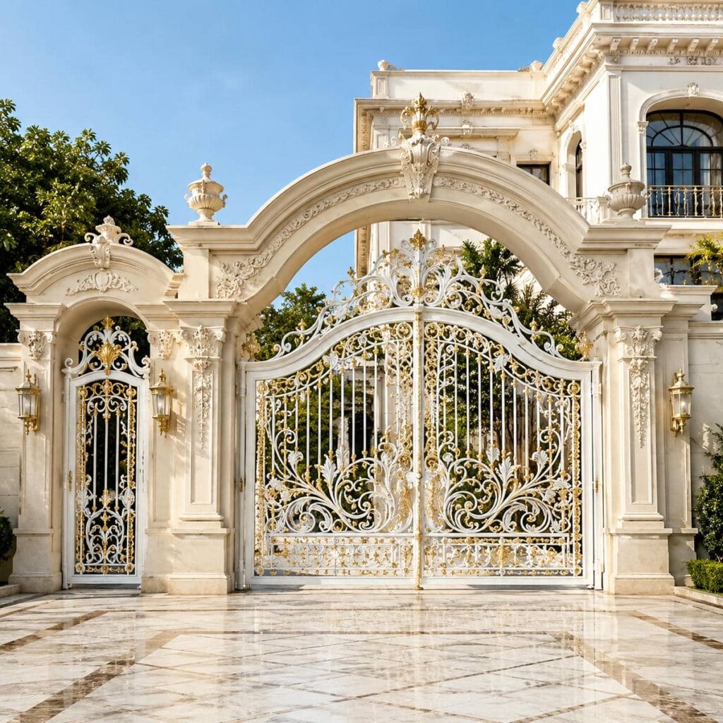 درب فلزی حیاط حصاری عمودی ساده برای پروژه با نمای مینیمال