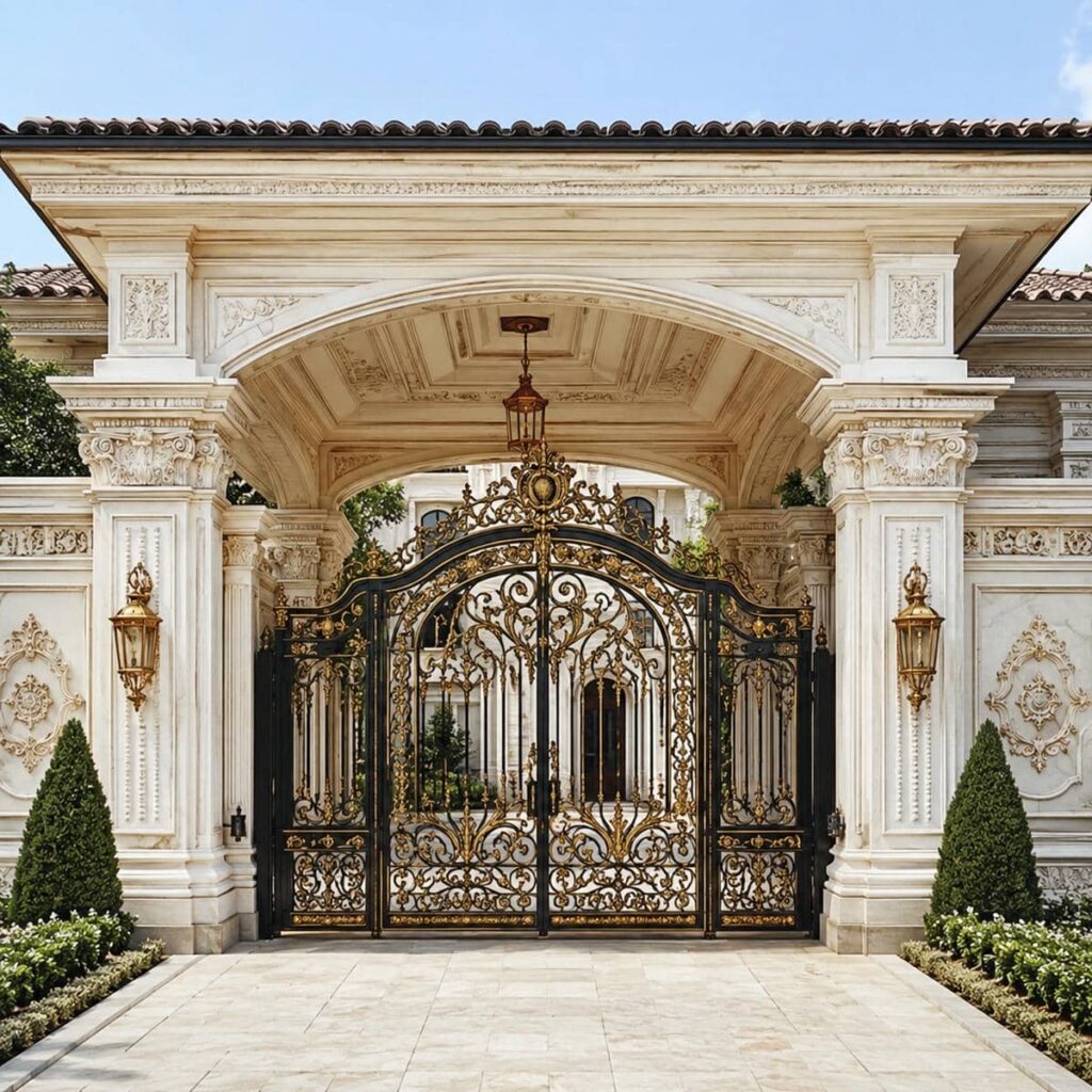 سفارش درب پارکینگ فرفورژه نمای رومی بر اساس نمای واقعی
