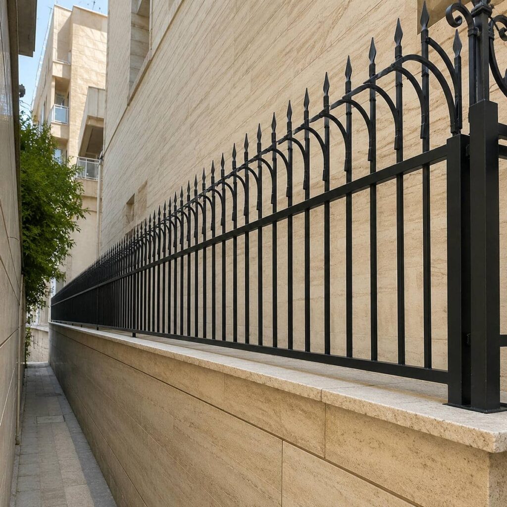 اجرای مدل سرنیزه‌ای نرده حفاظ دیوار ساده