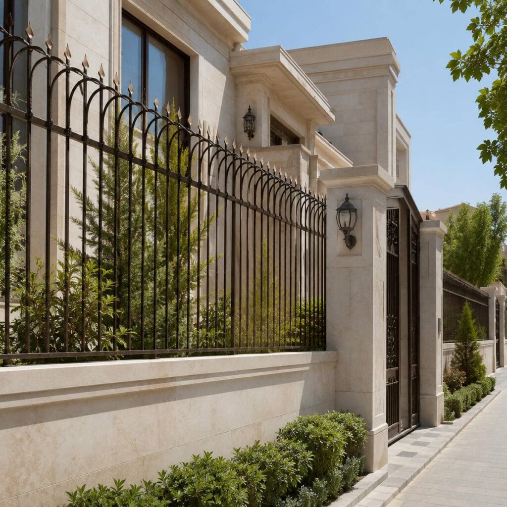 نصب حفاظ دیوار ویلایی مدرن طرح نیزه روی زیرسازی فلزی