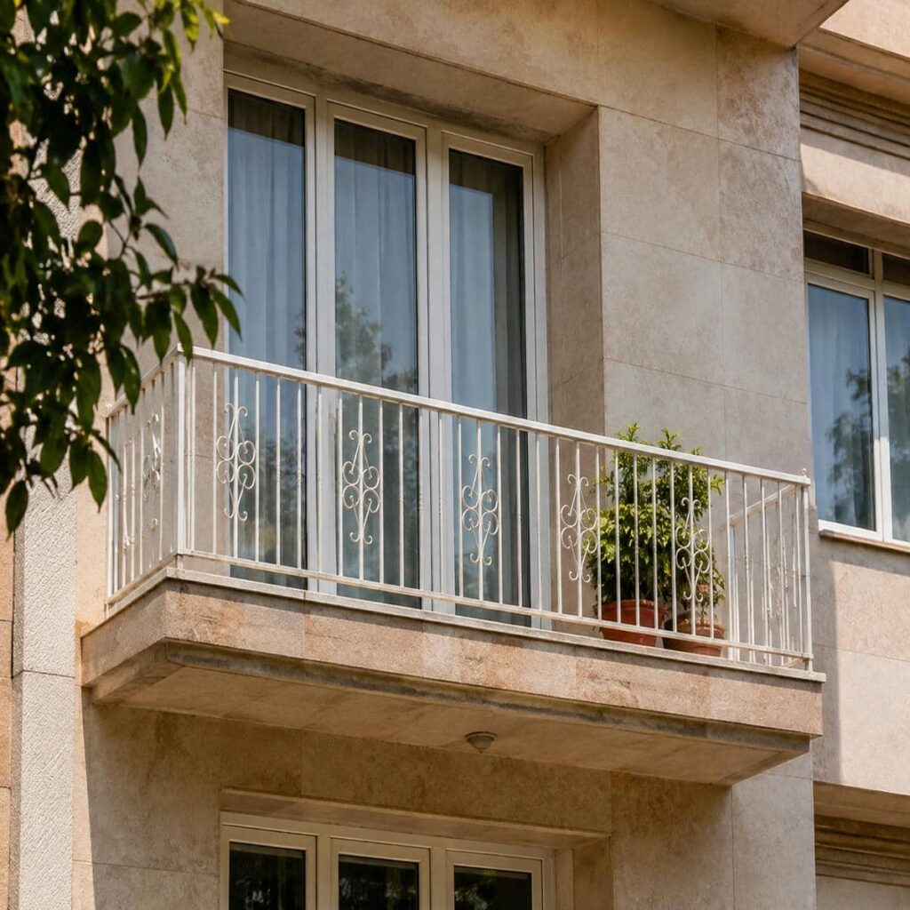 نرده بالکن سفارشی کنار پنجره قدی